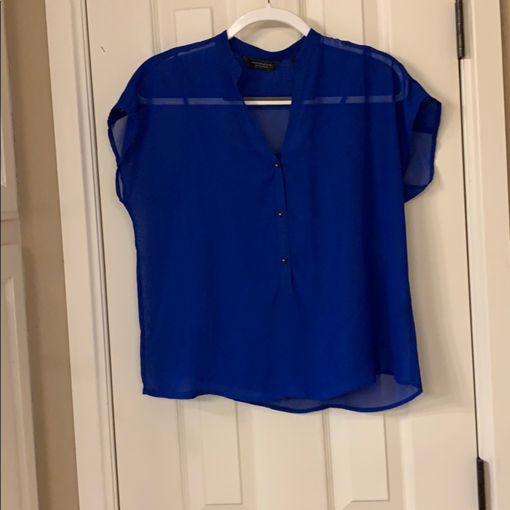 Sheer blue blouse with tap top under it